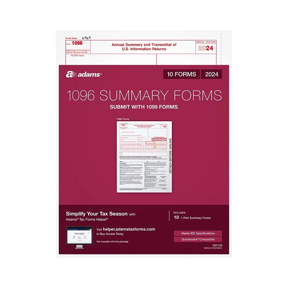 Adams 2024 1096 Summary Tax Form, 10/Pack (STAX1096-24) Clearance