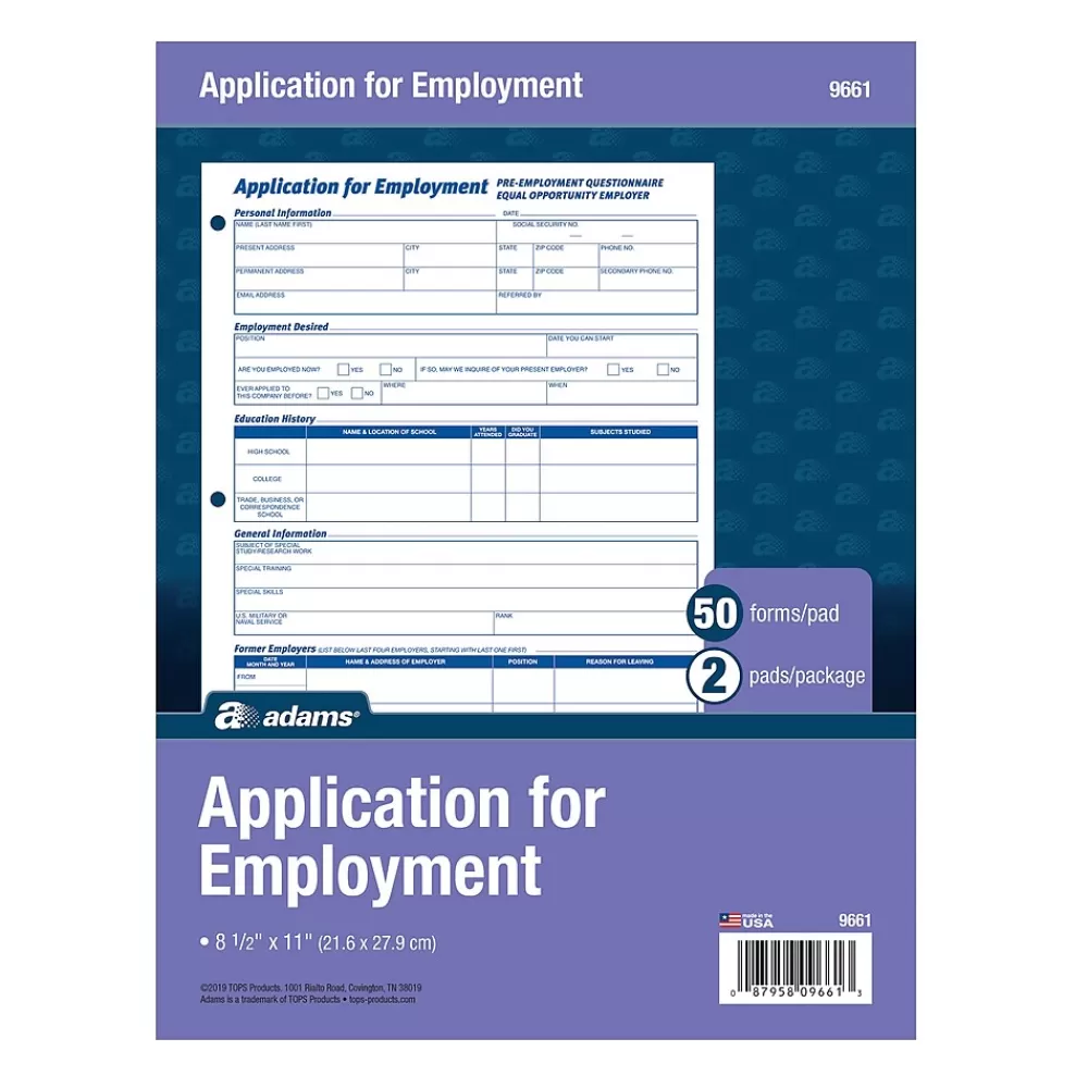 Adams Employment Applications, 50/Pad, 2 Pads/Pack (ABF 9661) Best Sale