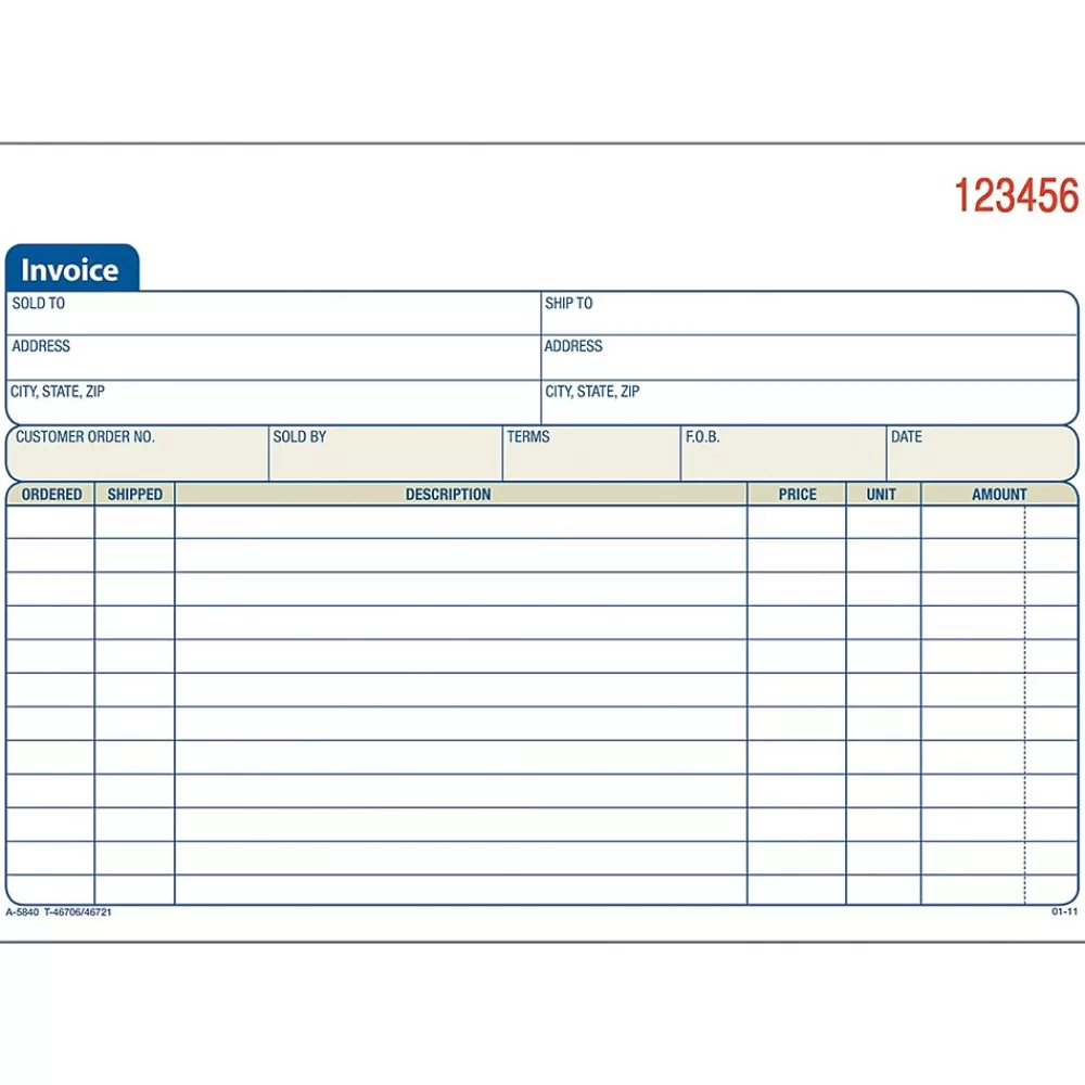 Adams 2-Part Carbonless Invoices, 5.5625" x 8.4375", 50 Sets/Book (DC5840) New