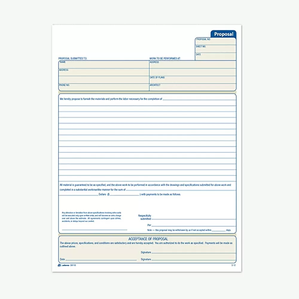 Adams 2-part carbonless Proposal Book, 8 3/8" x 11 7/16", 25 Sets/Book (D8118) Cheap