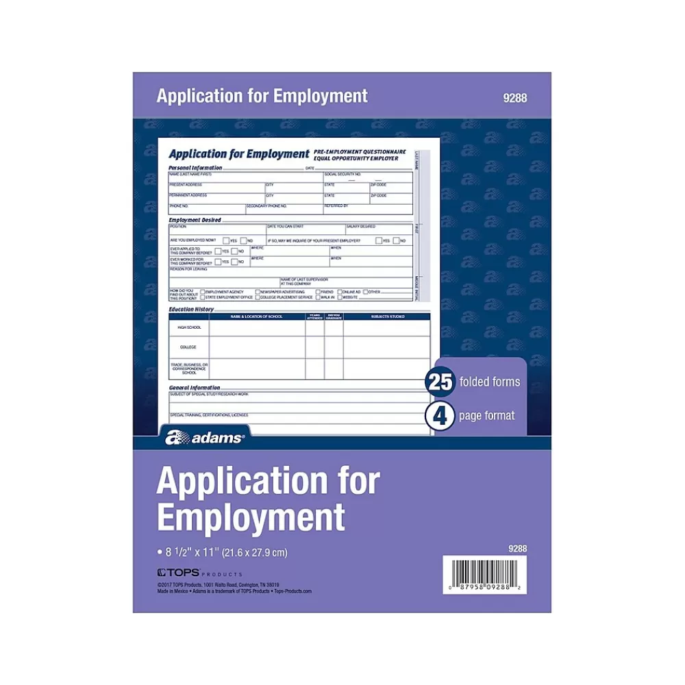 Adams 4-Part Employment Applications, 25/Pack (ABF 9288ABF) Flash Sale