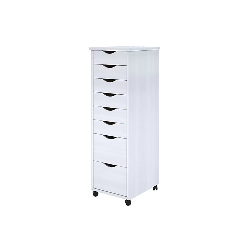 Adeptus 40.28" Solid Pine Roll Cabinet with 8 Drawers, Whitewash (76183) Cheap