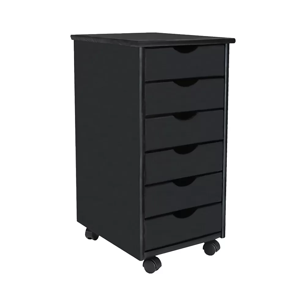 Adeptus 25.8" Solid Pine Roll Cart with 6 Drawers, Matte Black (10016) Online