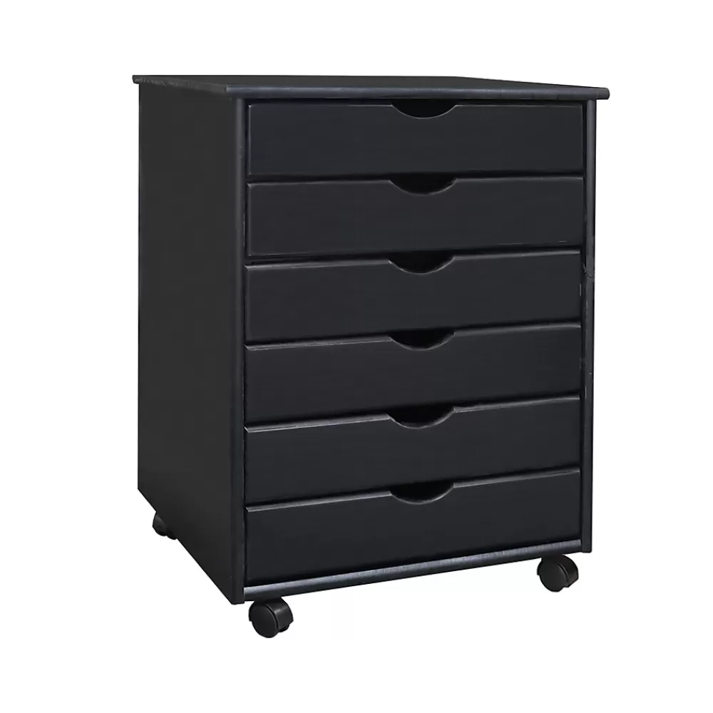 Adeptus 25.43" Solid Pine Roll Cart with 6 Drawers, Matte Black (76168) Online