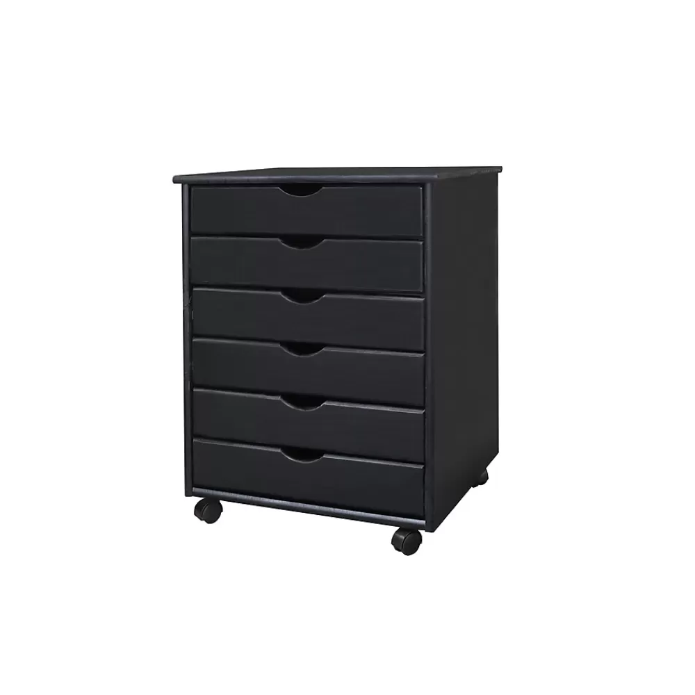 Adeptus 25.43" Solid Pine Roll Cart with 6 Drawers, Matte Black (76168) Online