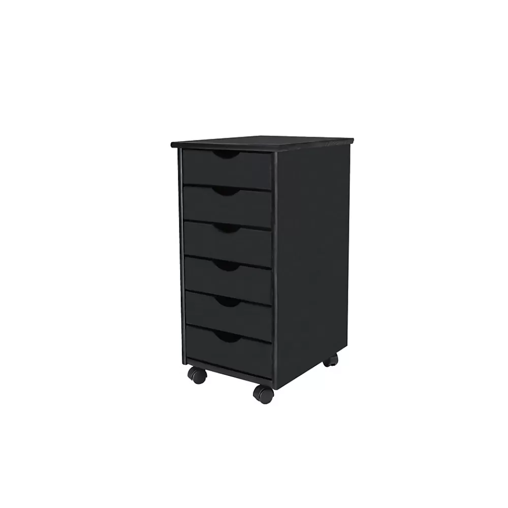 Adeptus 25.8" Solid Pine Roll Cart with 6 Drawers, Matte Black (10016) Online