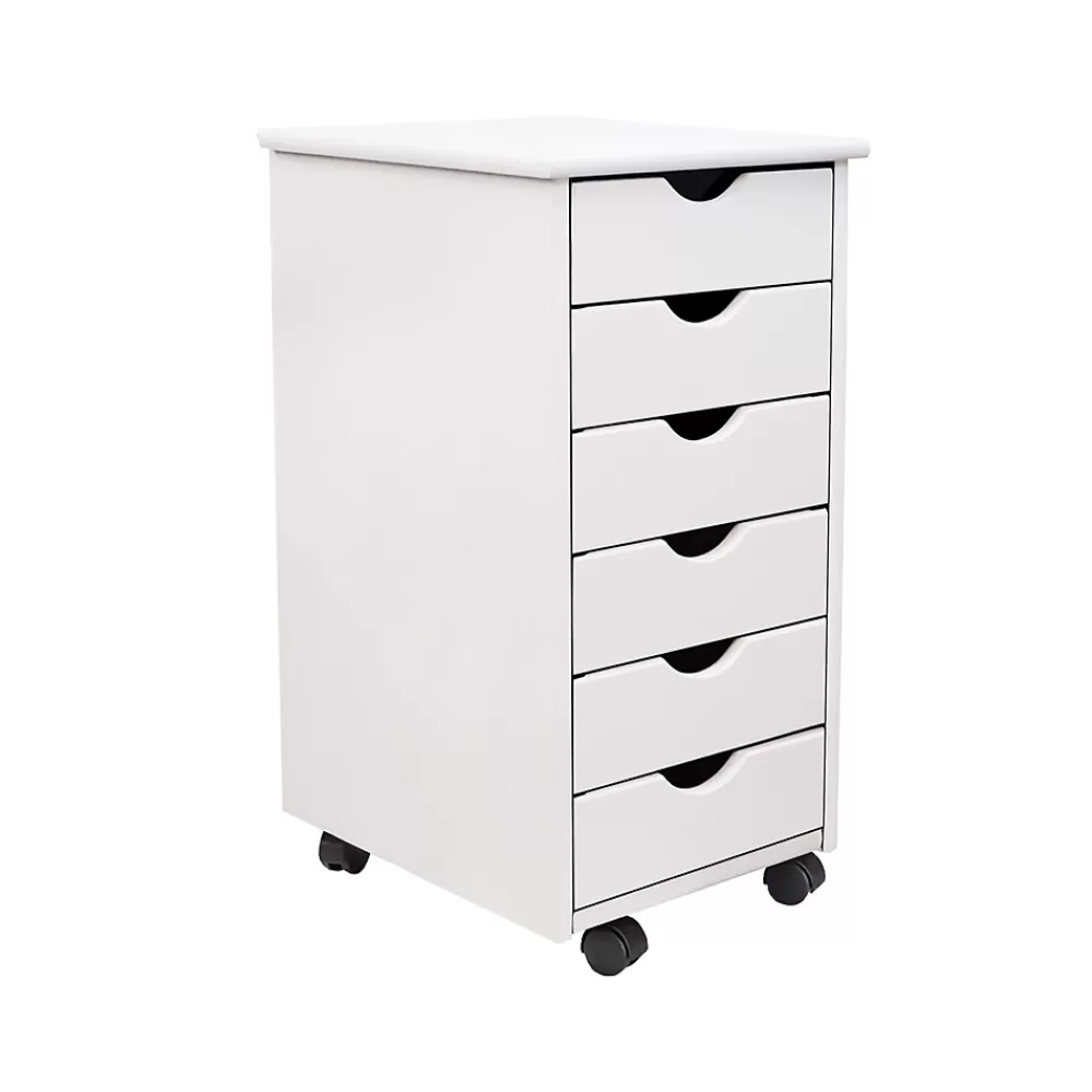 Adeptus 25.8" Solid Pine Roll Cart with 6 Drawers, Whitewash (10018) Store