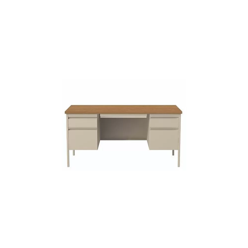 Alera 60"W Double Pedestal Desk, Cherry/Putty (ALEHSD6030PC) Hot