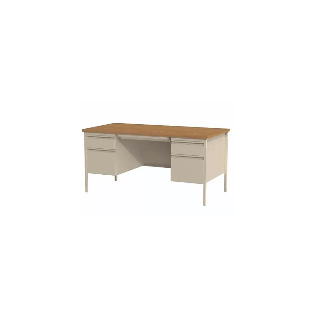 Alera 60"W Double Pedestal Desk, Cherry/Putty (ALEHSD6030PC) Hot