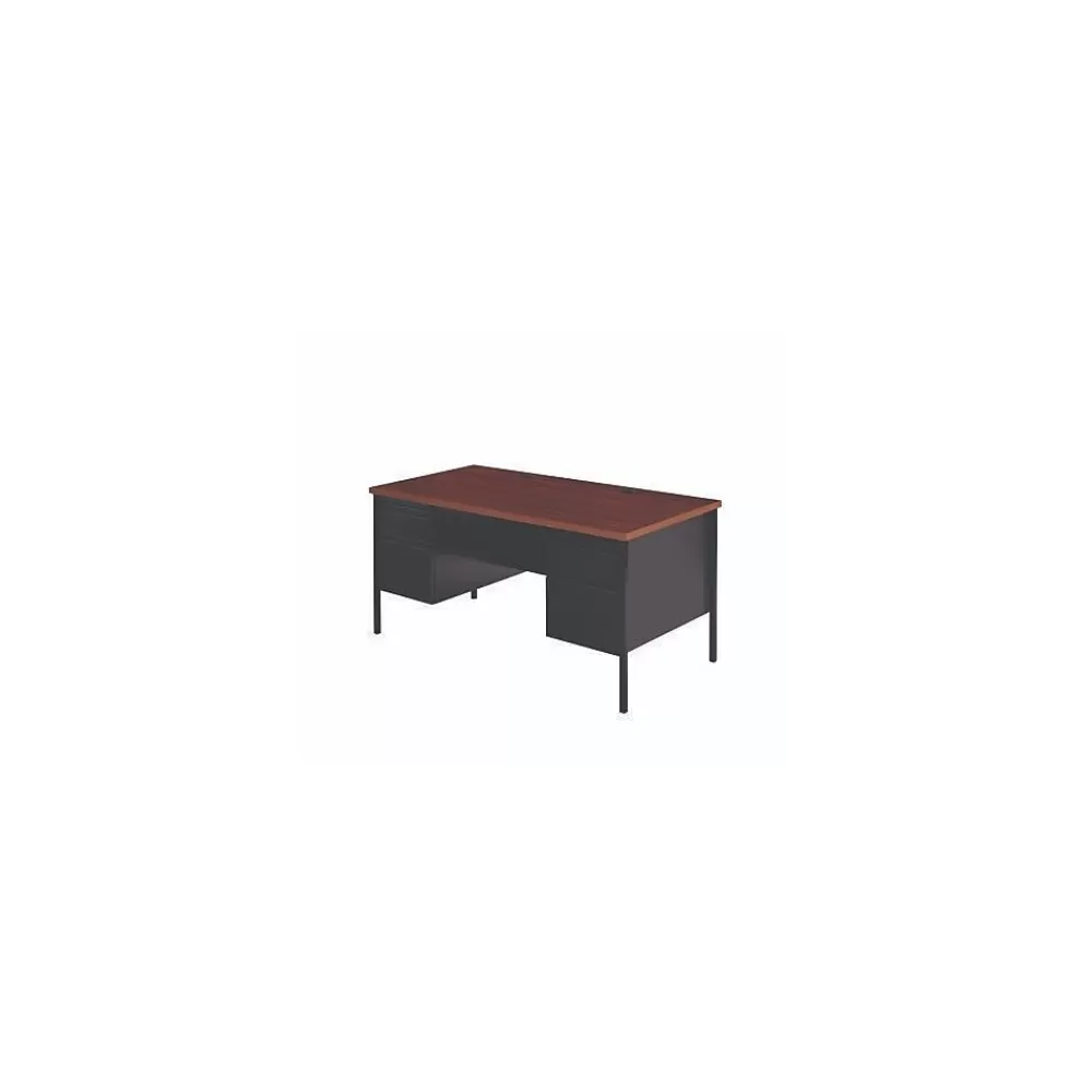 Alera 60"W Double Pedestal Desk, Mocha/Black (ALEHSD6030BM) New