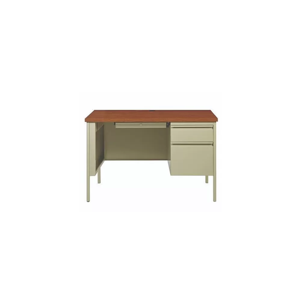 Alera 45"W Single Pedestal Desk, Cherry/Putty (ALEHSD4524PC) Clearance