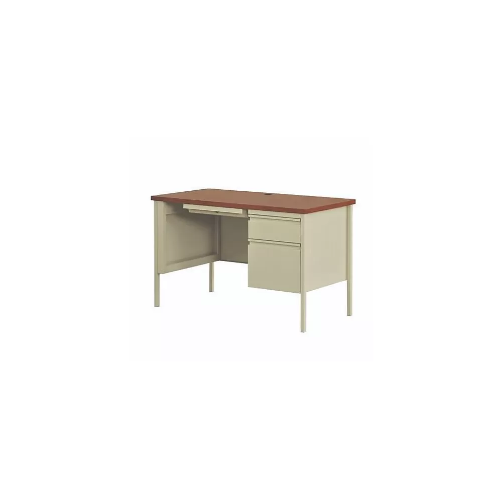 Alera 45"W Single Pedestal Desk, Cherry/Putty (ALEHSD4524PC) Clearance