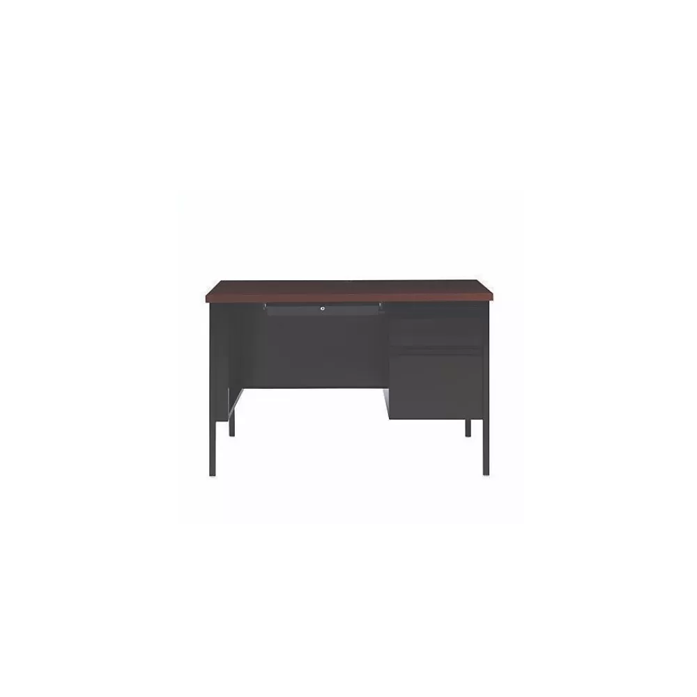 Alera 45"W Single Pedestal Desk, Mocha/Black (ALEHSD4524BM) Fashion