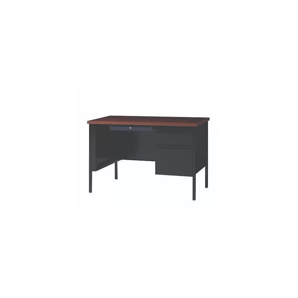 Alera 45"W Single Pedestal Desk, Mocha/Black (ALEHSD4524BM) Fashion