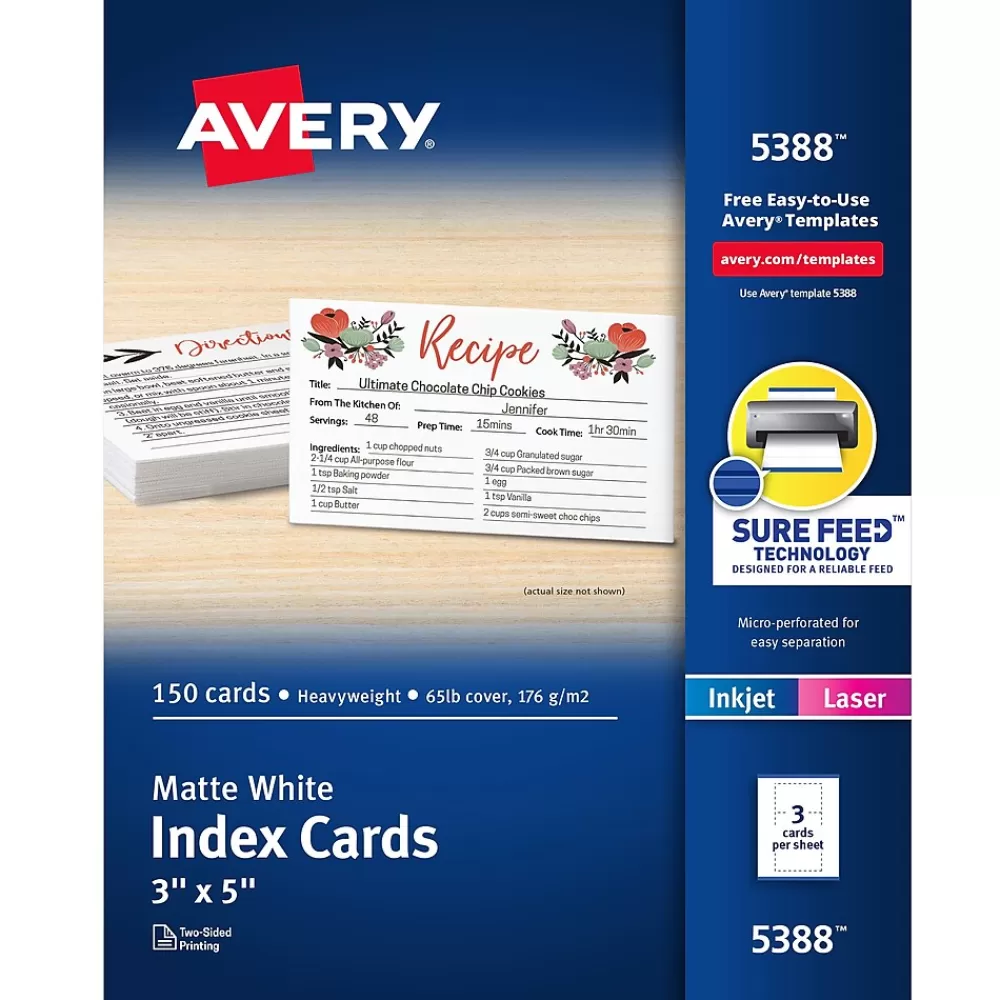 Avery Index Cards, 3" x 5", Matte White, Laser/Inkjet, 150/Pack (05388) Store