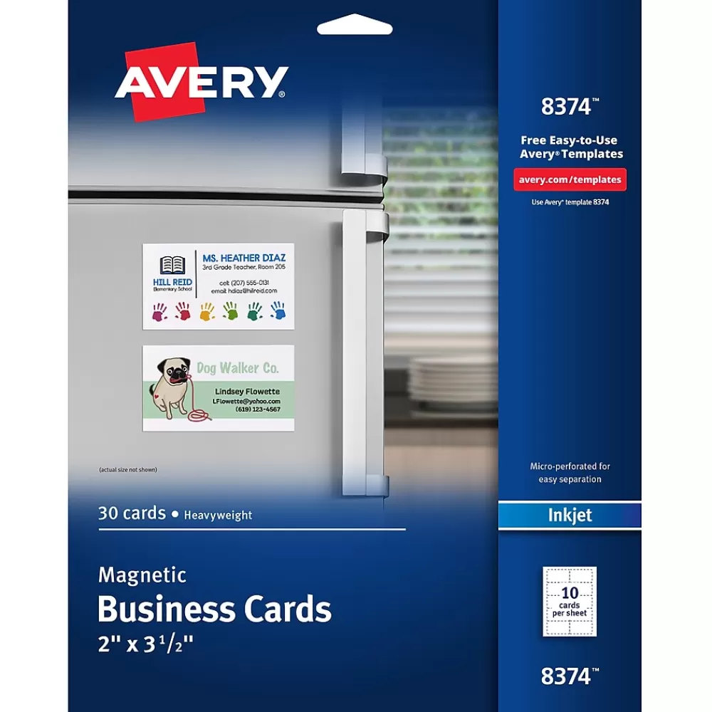 Avery Magnetic Business Cards, 2" x 3 1/2", Matte White, 30/Pack (8374) New