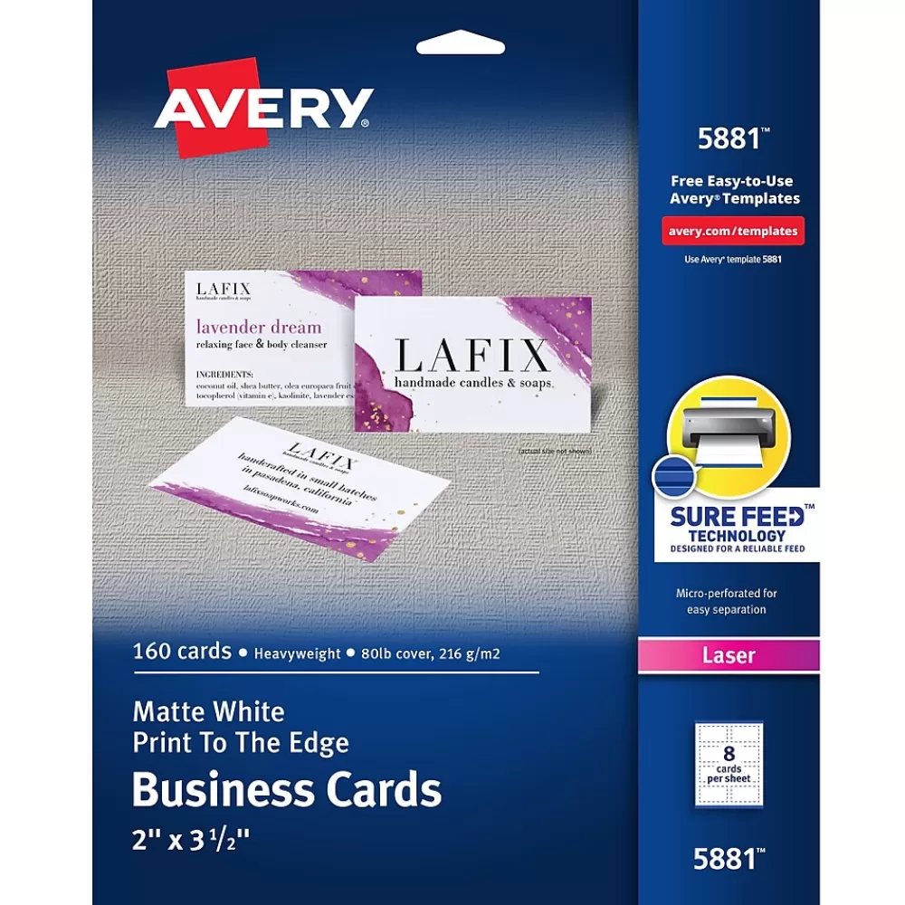 Avery Print-to-the-Edge Business Cards, 2" x 3 1/2", Matte White, 160 Per Pack (5881) Hot