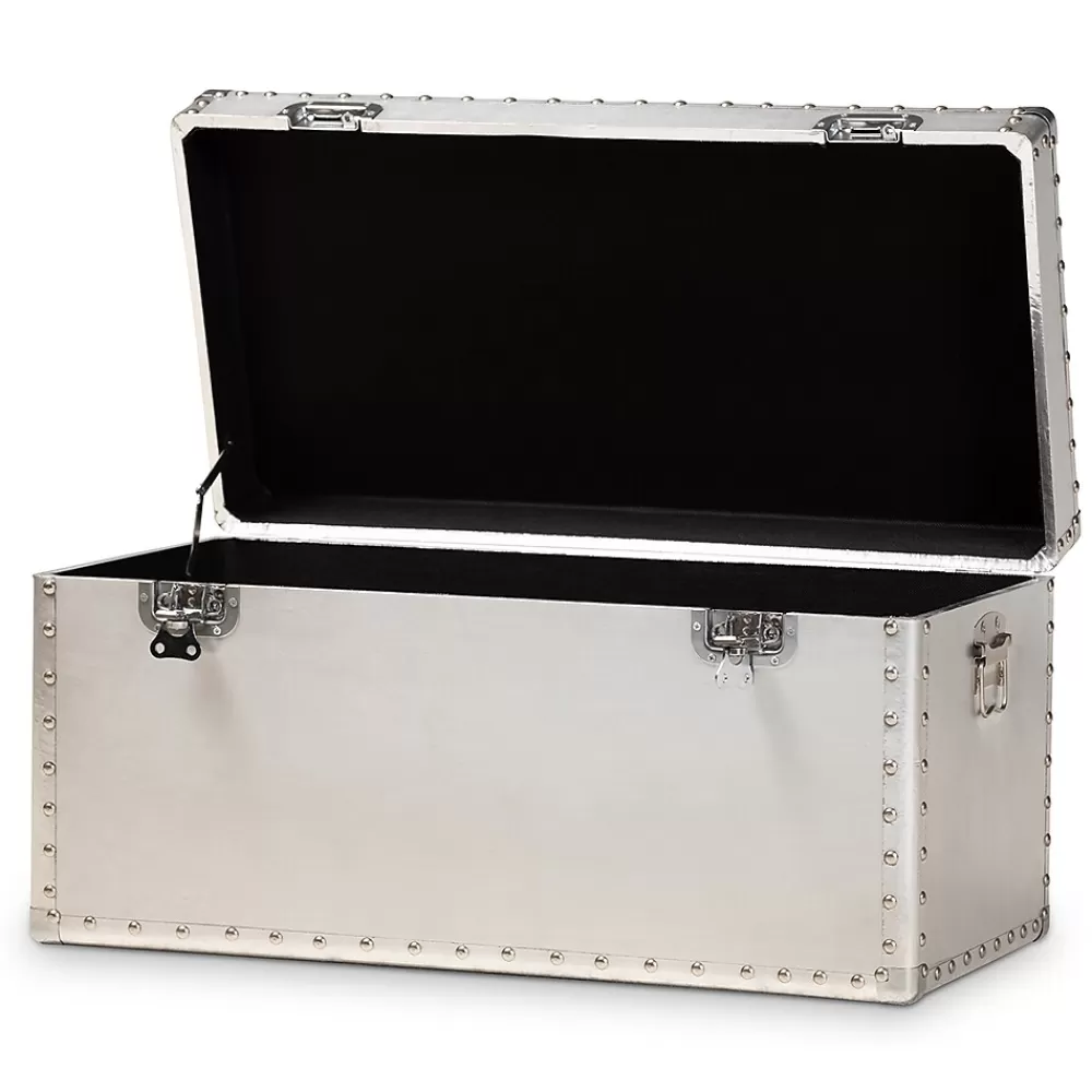 Baxton Studio Serge 13.98" High Storage Trunk, Silver (160-10246-HiT) Flash Sale