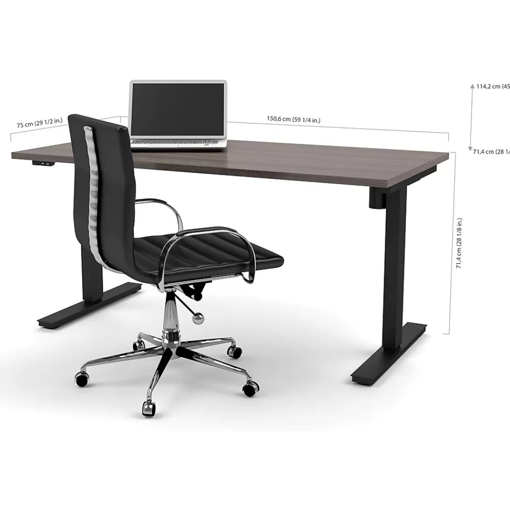 bestar Pro-Linea 30" x 60" Electric Height-Adjustable Table, Bark Grey (65867-47) Shop