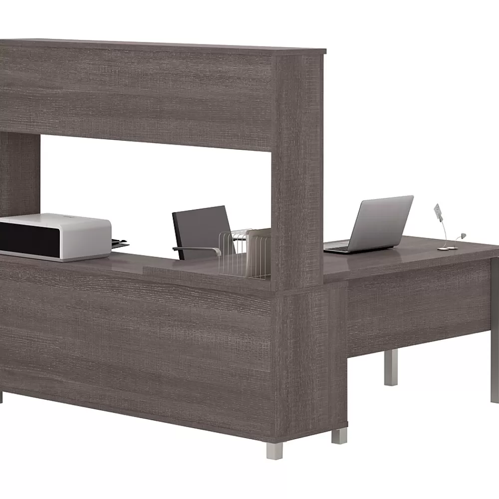 bestar Pro-Linea L-Desk with Hutch, Bark Grey (120864-47) Cheap