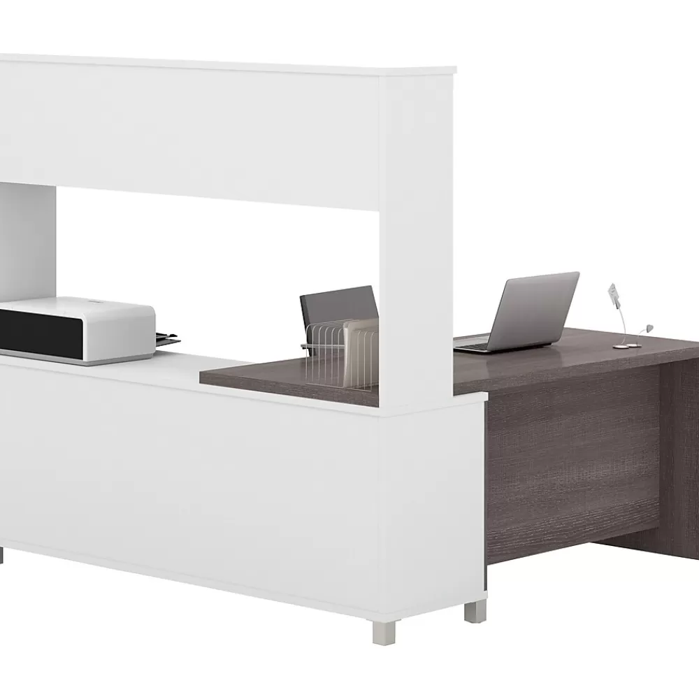 bestar Pro-Linea L-Desk with Hutch, White/Bark Grey (120884-47) Shop