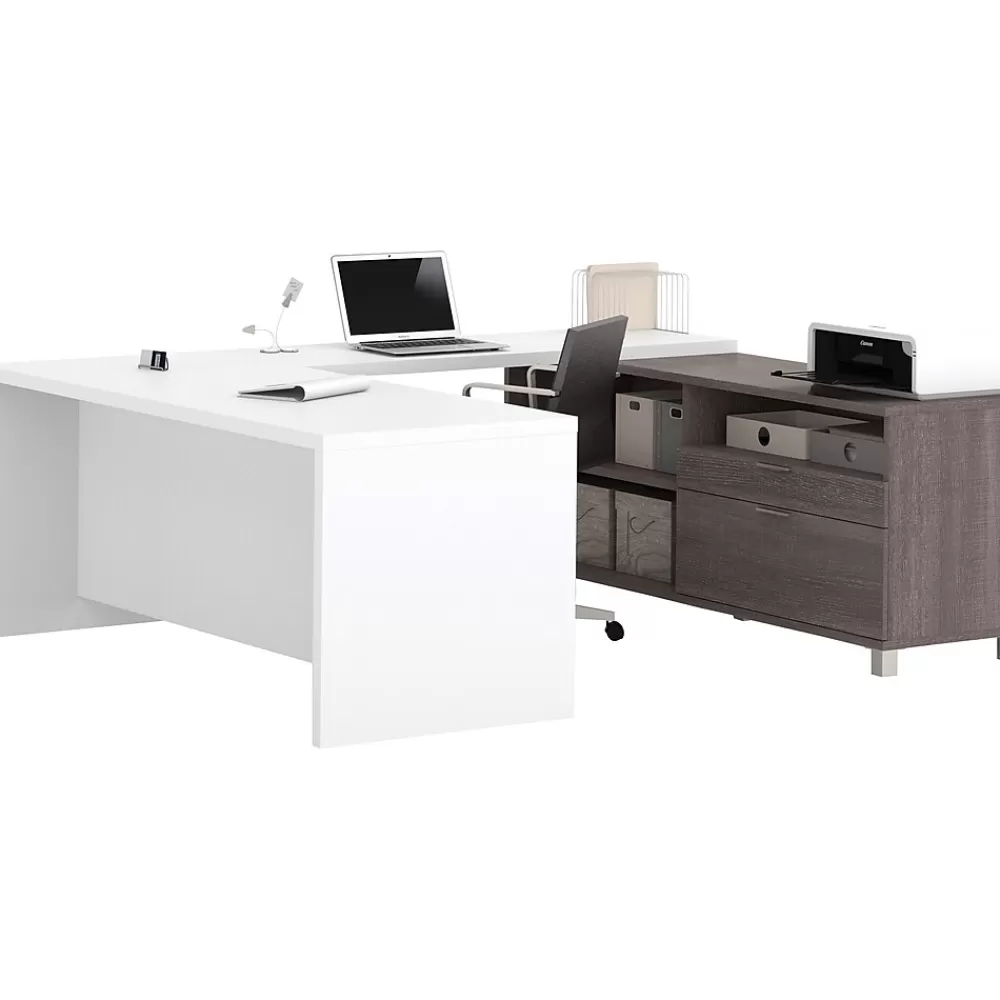 bestar Pro-Linea U-Desk, Bark Grey/White (120895-47) Best Sale