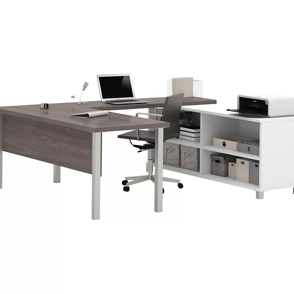 bestar Pro-Linea U-Desk, White/Bark Grey (120881-47) Fashion