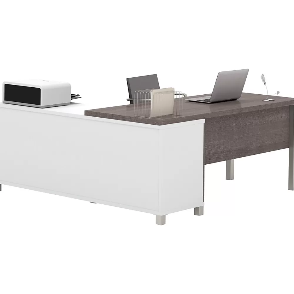 bestar Pro-Linea 71"W L-Desk, White & Bark Grey (120883-47) New