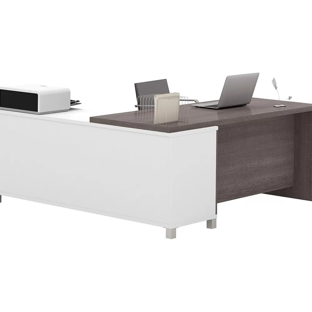 bestar Pro-Linea 71"W L-Desk, White & Bark Grey (120885-47) Outlet