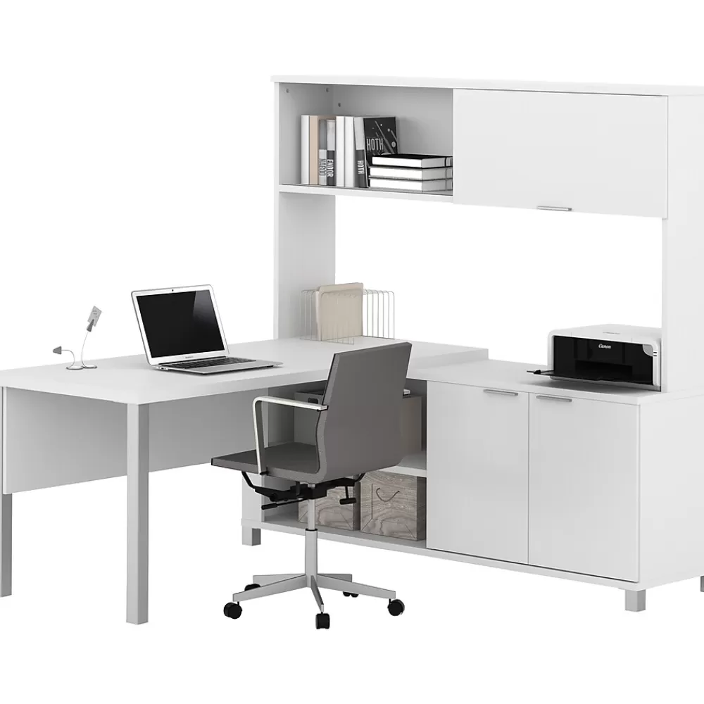 bestar Pro-Linea 71"W L-Desk with Hutch, White (120864-17) Sale