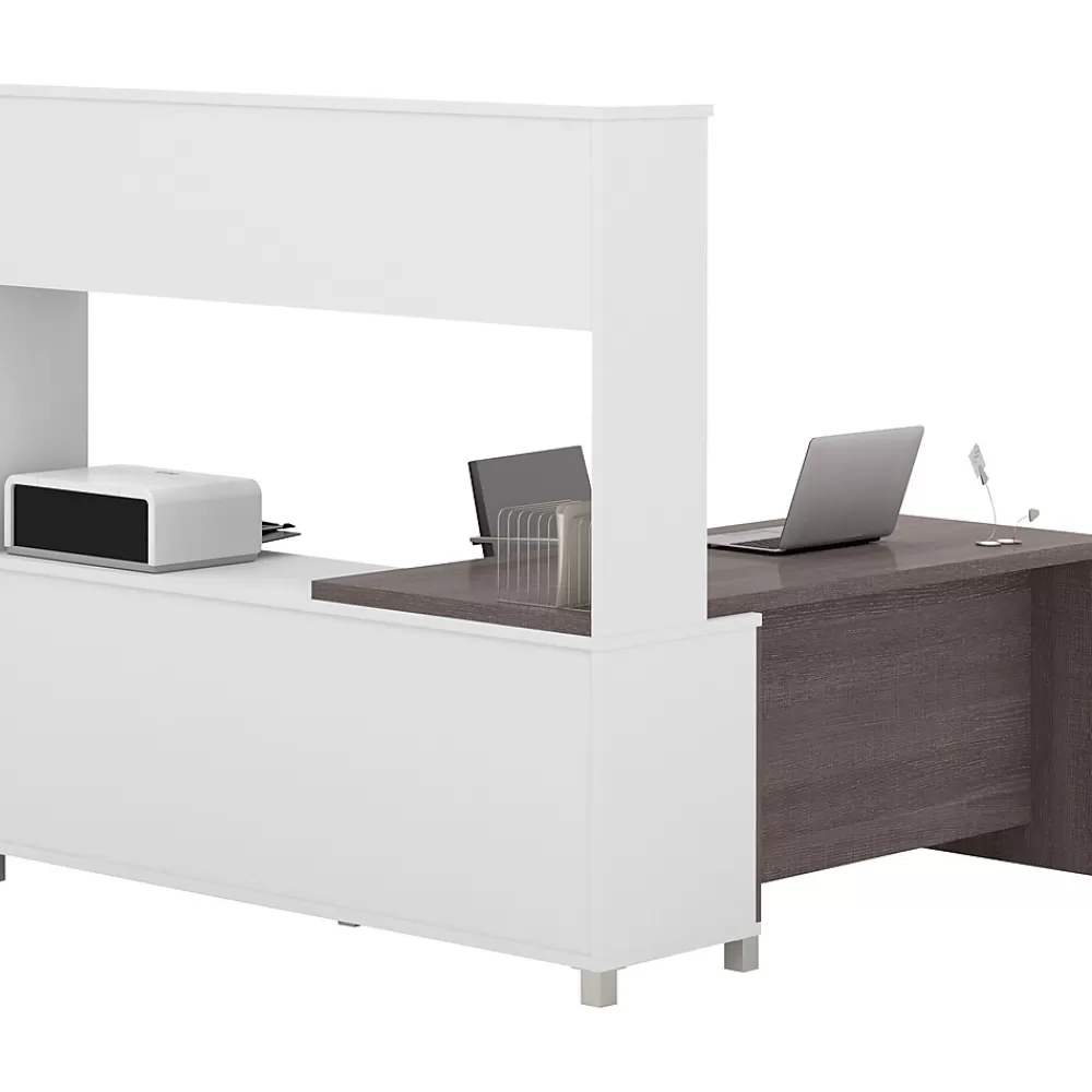 bestar Pro-Linea 71"W L-Desk with Hutch, White & Bark Grey (120882-47) Hot