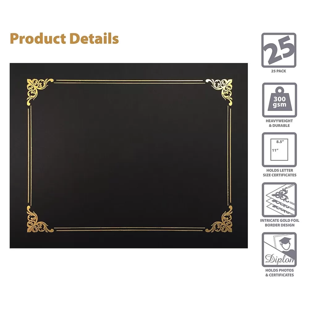 Better Office Certificate Holders, 8.75" x 11.25", Black/Gold, 25/Pack (65251-25PK) Cheap