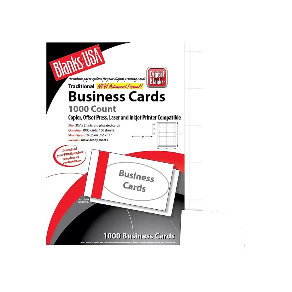 Blanke Blanks/USA Business Cards, 3.5" x 2", Bristol White, 1000/Pack (BCT10B6) New