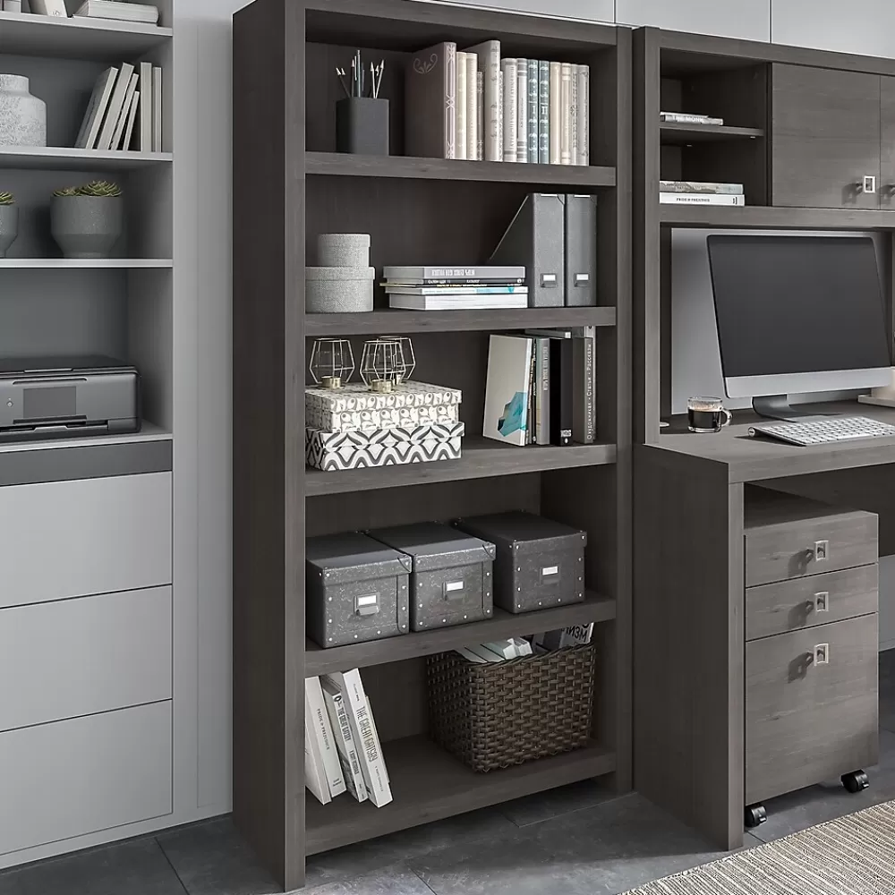 Bush Business Furniture Echo 5 Shelf Bookcase, Charcoal Maple (KI60304-03) Clearance