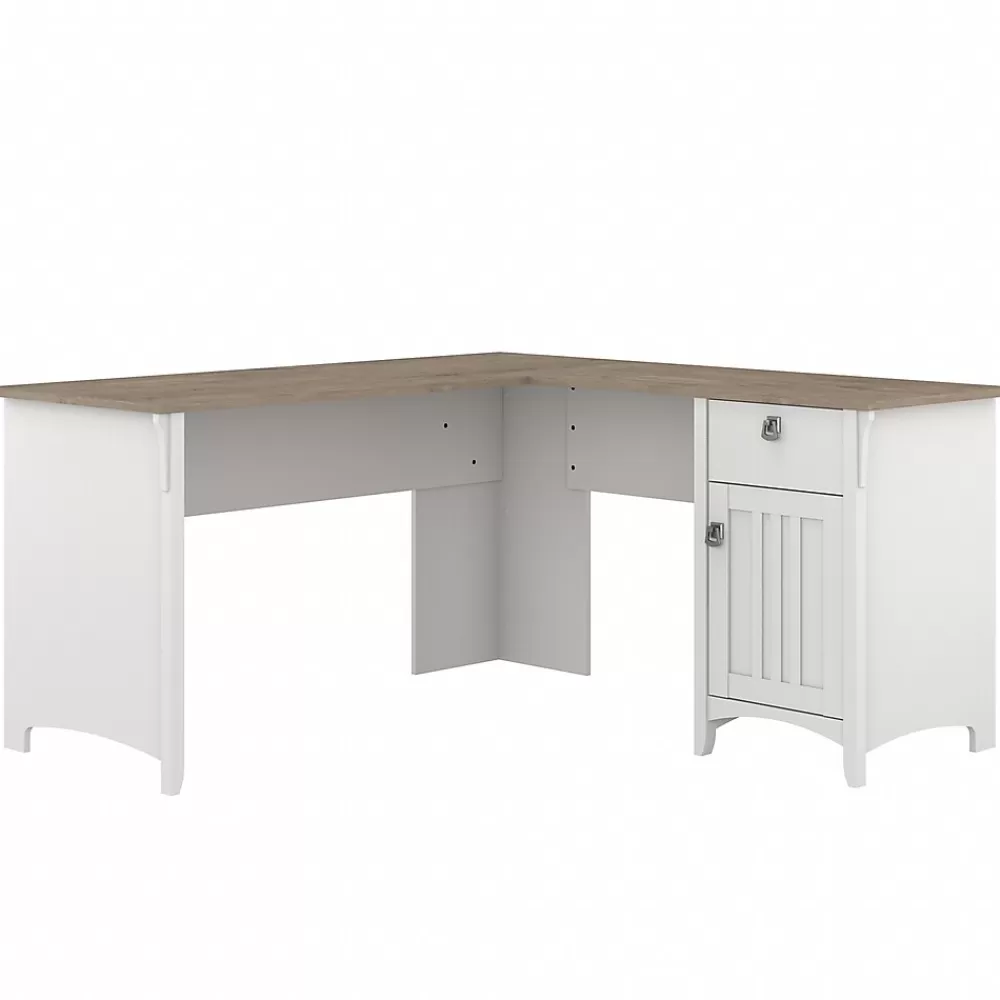 Bush Furniture Salinas 60" L-Shaped Desk, (SAD160G2W-03) Shiplap Gray/Pure White Store