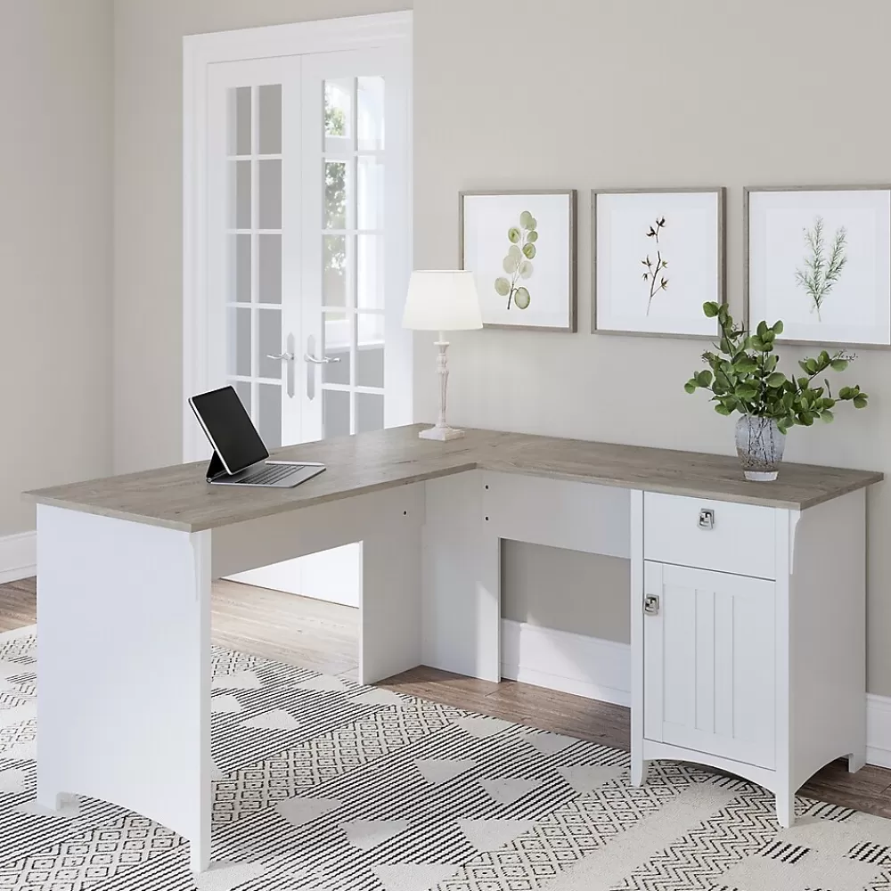 Bush Furniture Salinas 60" L-Shaped Desk, (SAD160G2W-03) Shiplap Gray/Pure White Store