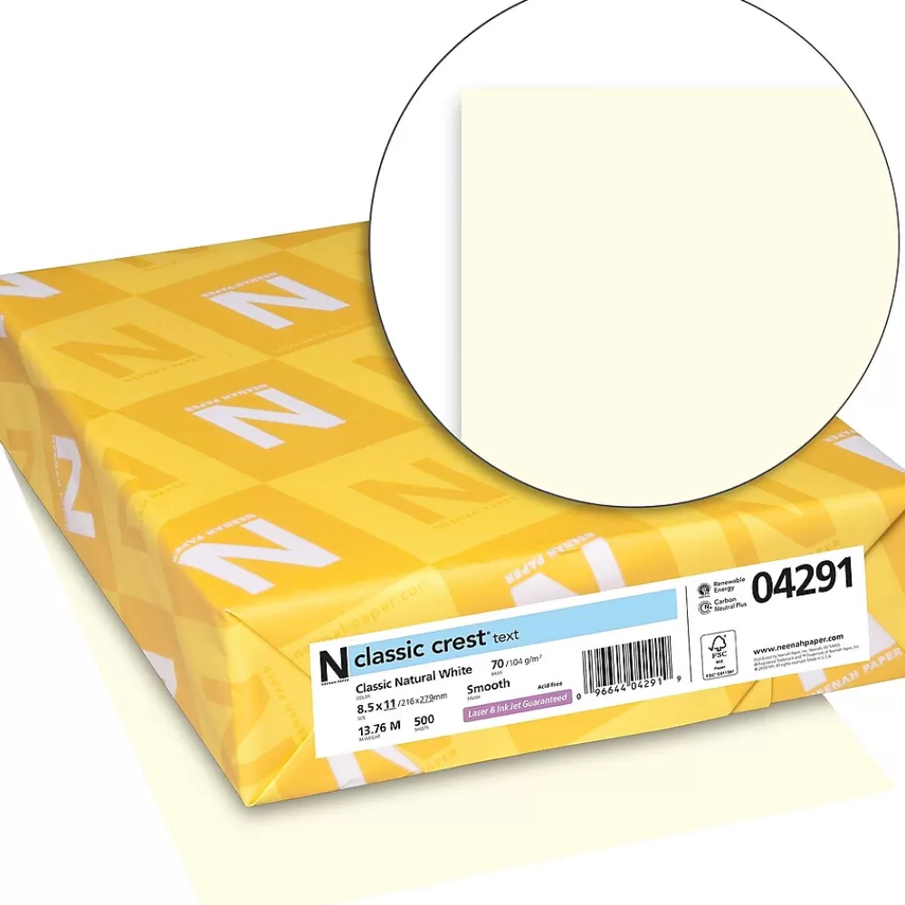 Neenah Paper CLASSIC CREST® Paper, 8 1/2" x 11", 70 lb., Smooth Finish, Natural White, 500/Ream New