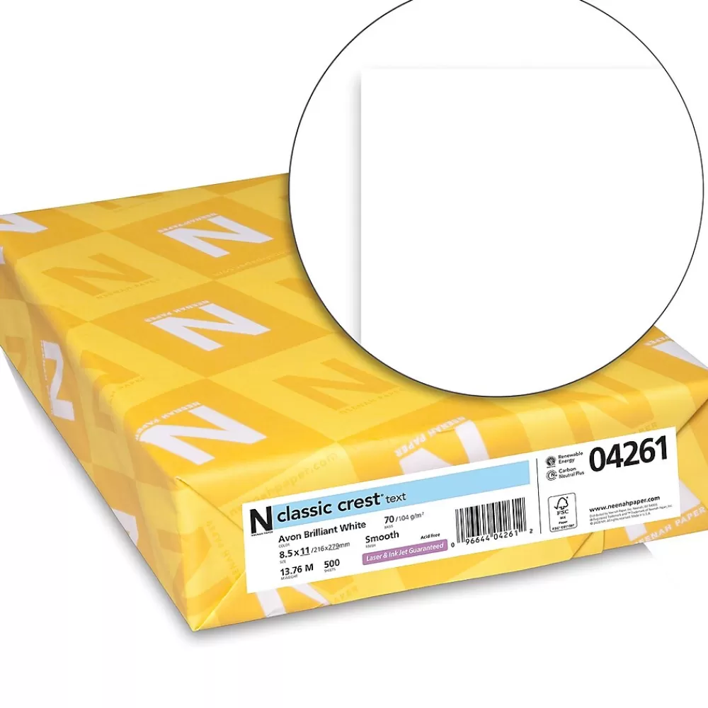 Neenah Paper CLASSIC CREST® Paper, 8 1/2" x 11", 70 lb., Smooth Paper, Avon Brilliant White, 500/Ream Sale