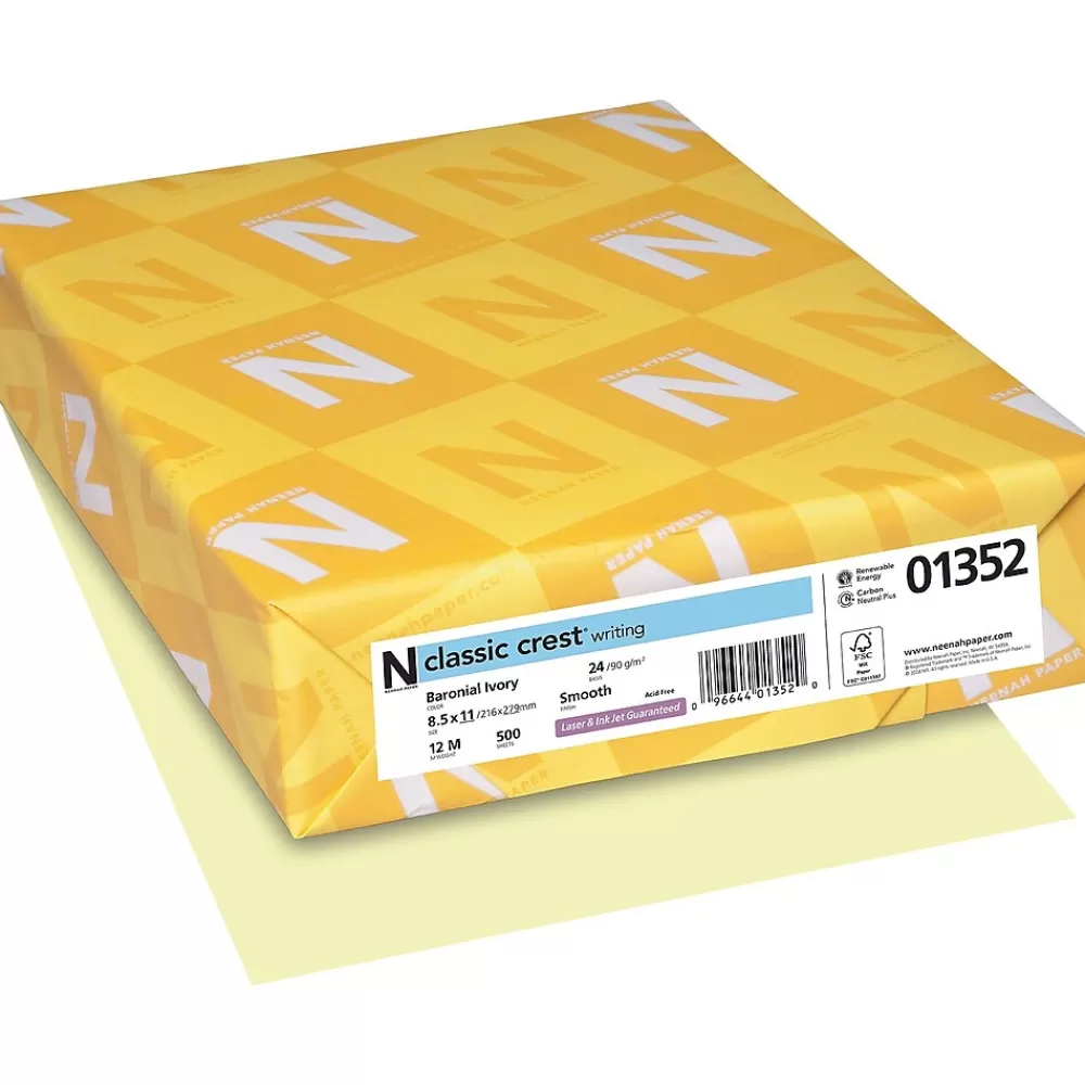 Neenah Paper CLASSIC CREST® Writing Paper, 8 1/2" x 11", 24 lb., Smooth Finish, Baronial Ivory, 500/Ream Clearance