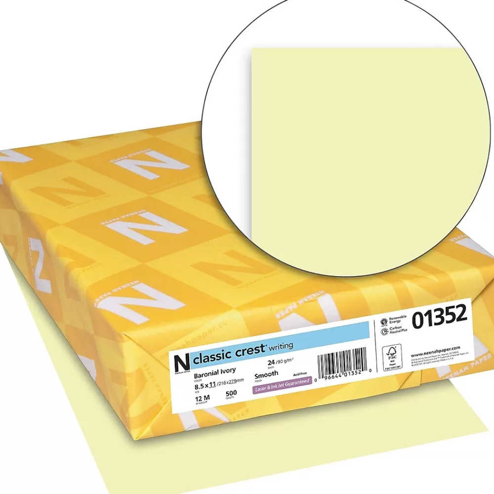 Neenah Paper CLASSIC CREST® Writing Paper, 8 1/2" x 11", 24 lb., Smooth Finish, Baronial Ivory, 500/Ream Clearance