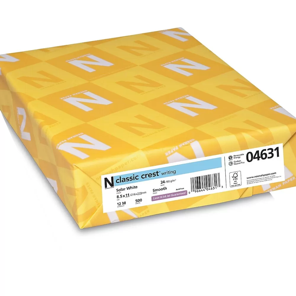 Neenah Paper CLASSIC CREST® Writing Paper, 8 1/2" x 11", 24 lb., Smooth Finish, Solar White, 500/Ream (04631) Flash Sale