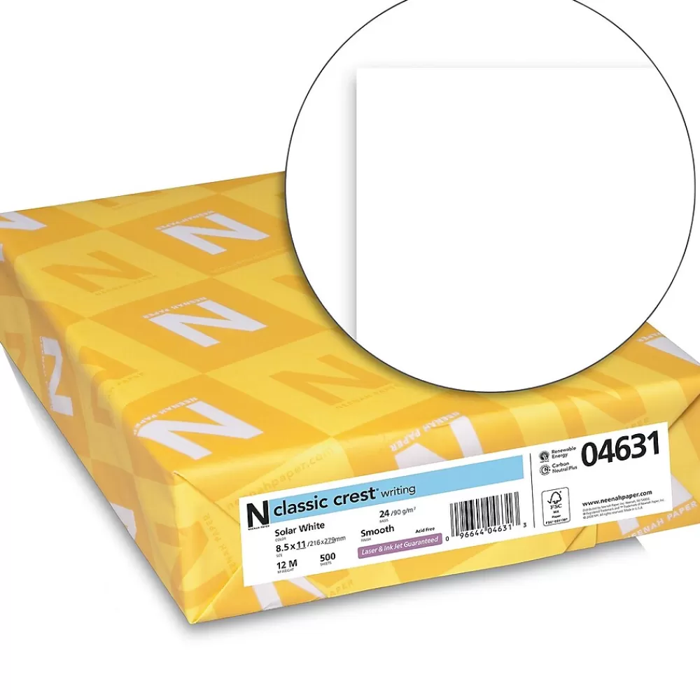 Neenah Paper CLASSIC CREST® Writing Paper, 8 1/2" x 11", 24 lb., Smooth Finish, Solar White, 500/Ream (04631) Flash Sale