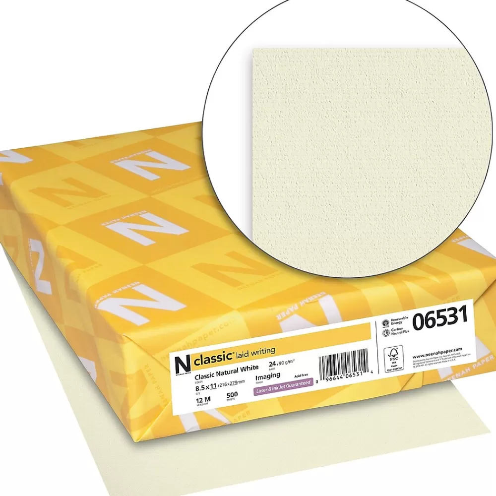 Neenah Paper CLASSIC® Laid Stationery Writing Paper, 8 1/2" x 11", 24 lb., Laid Finish, Natural White, 500/Ream (06531) New