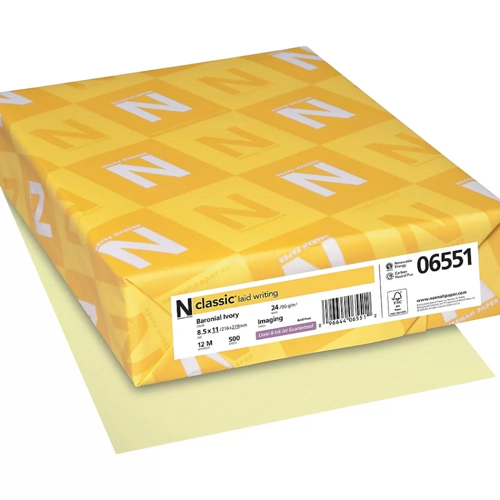 Neenah Paper CLASSIC® Laid Writing Paper, 8 1/2" x 11" 24 lbs., Laid Finish, Baronial Ivory, 500/Ream Shop