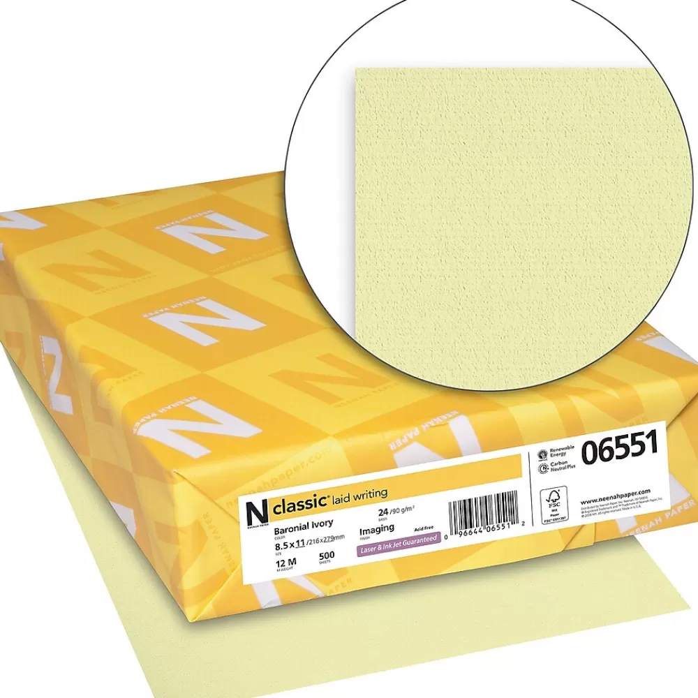Neenah Paper CLASSIC® Laid Writing Paper, 8 1/2" x 11" 24 lbs., Laid Finish, Baronial Ivory, 500/Ream Shop