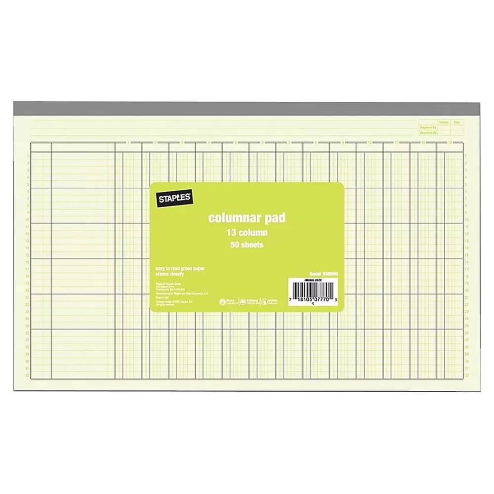 Unbranded Columnar Book, 13 Column, 13.31" x 8.5", Green, 25 Sheets/Book (886665) Store