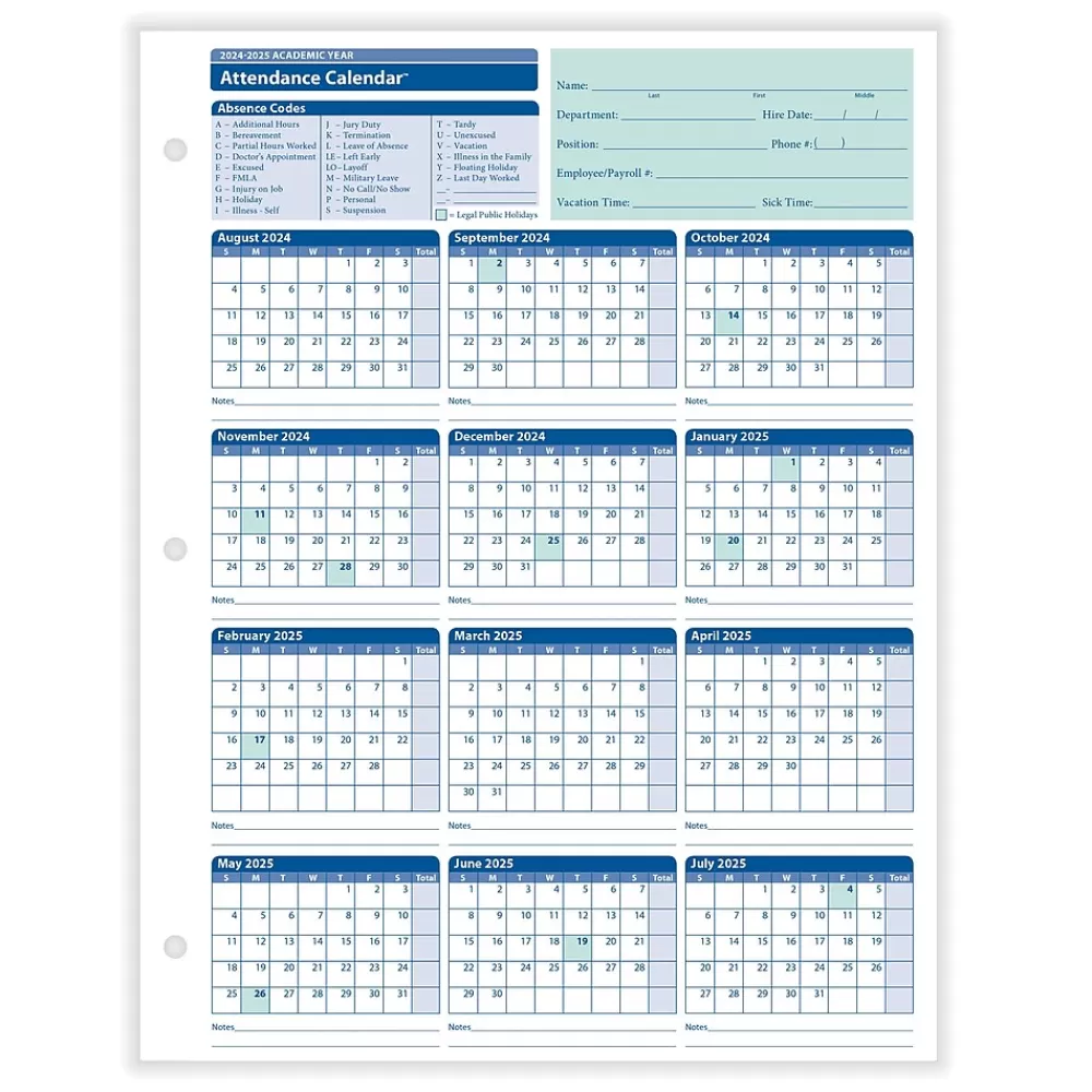 ComplyRight 2024-2025 Academic Attendance Calendar, 50/Pack (A43005015) Outlet