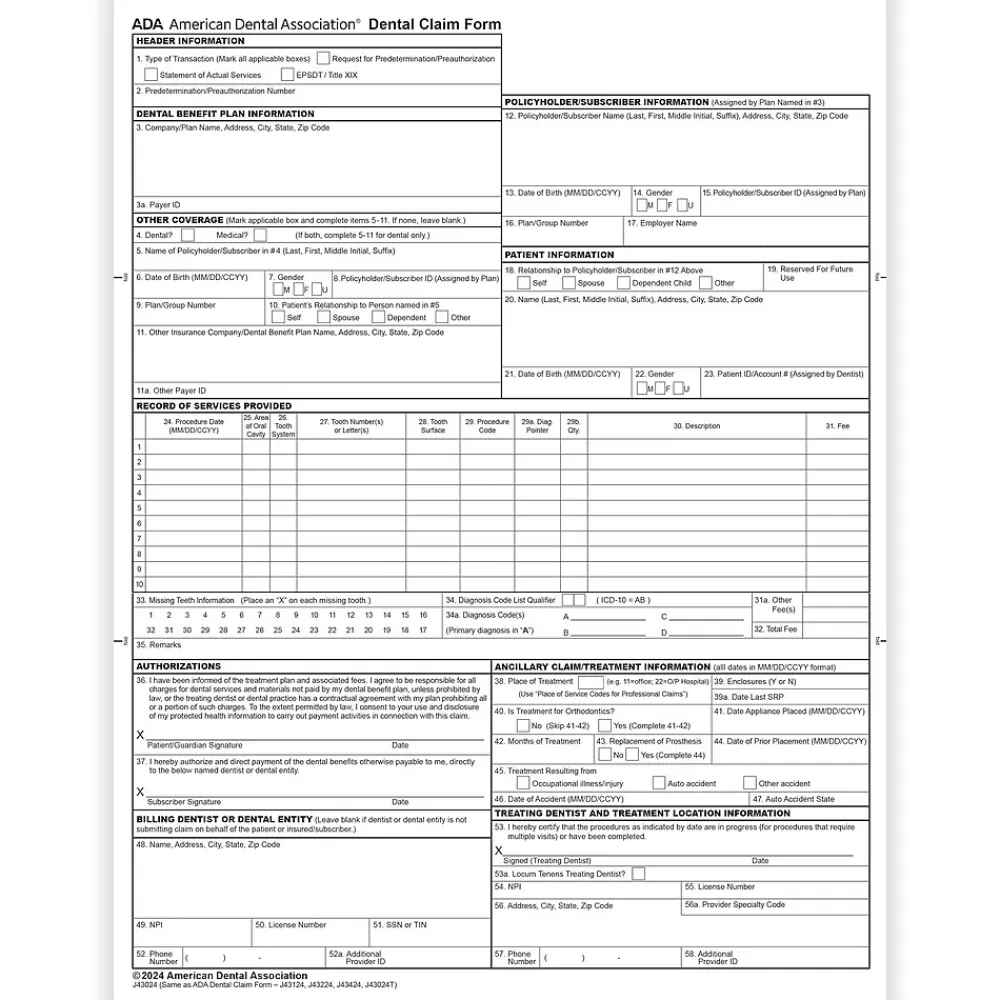 ComplyRight 2024 ADA Dental Claim Forms, 1,000 Forms/Pack (202411) Online