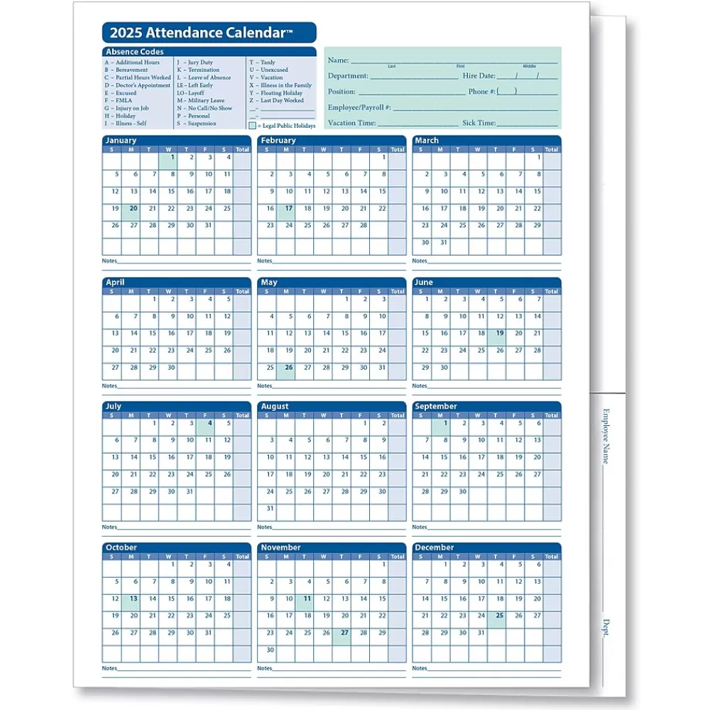 ComplyRight 2025 Attendance Calendar File Folder, 25 Forms/Pack (A3050) Discount