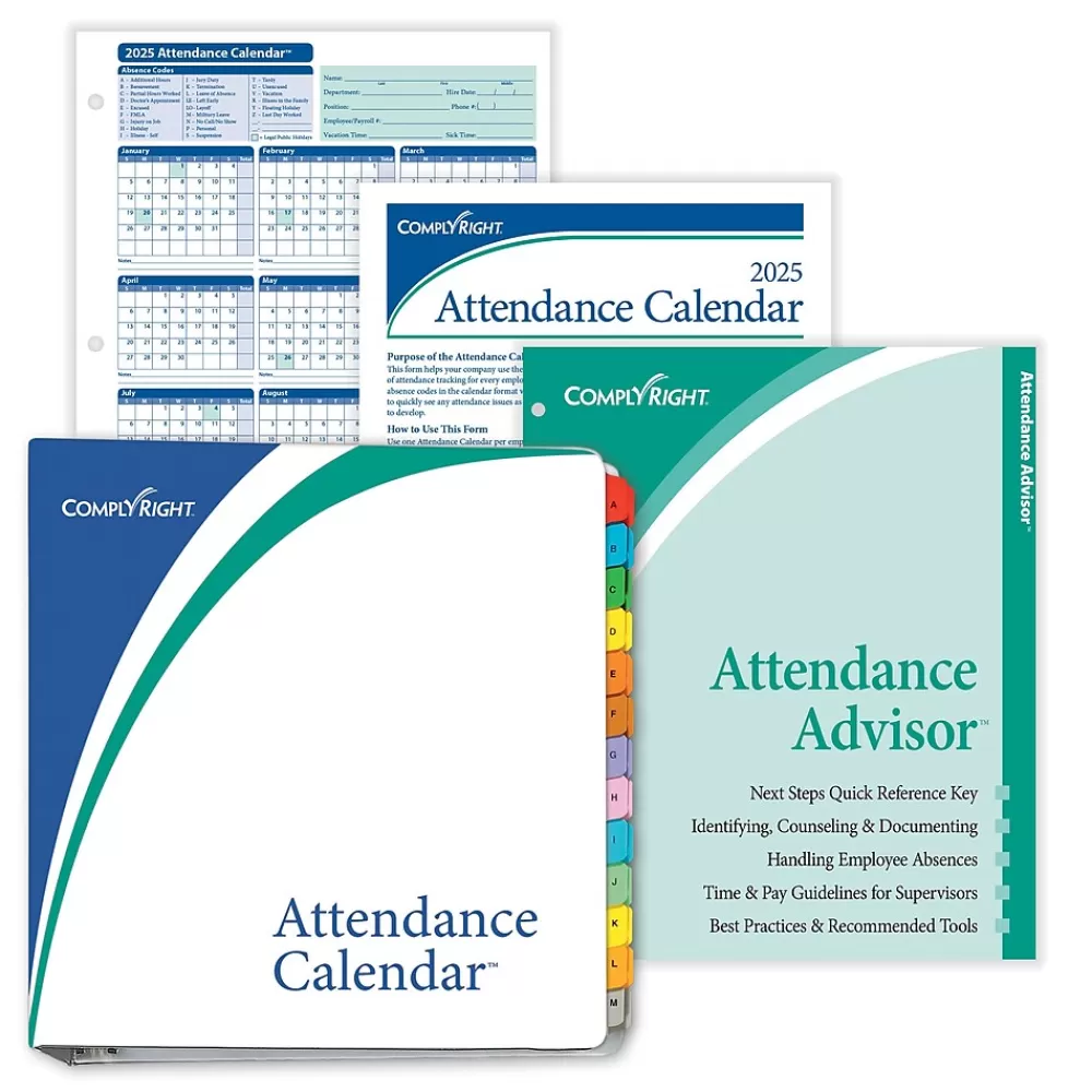 ComplyRight 2025 Attendance Calendar Set, 100 Forms/Pack (A1411W16PK100) Clearance